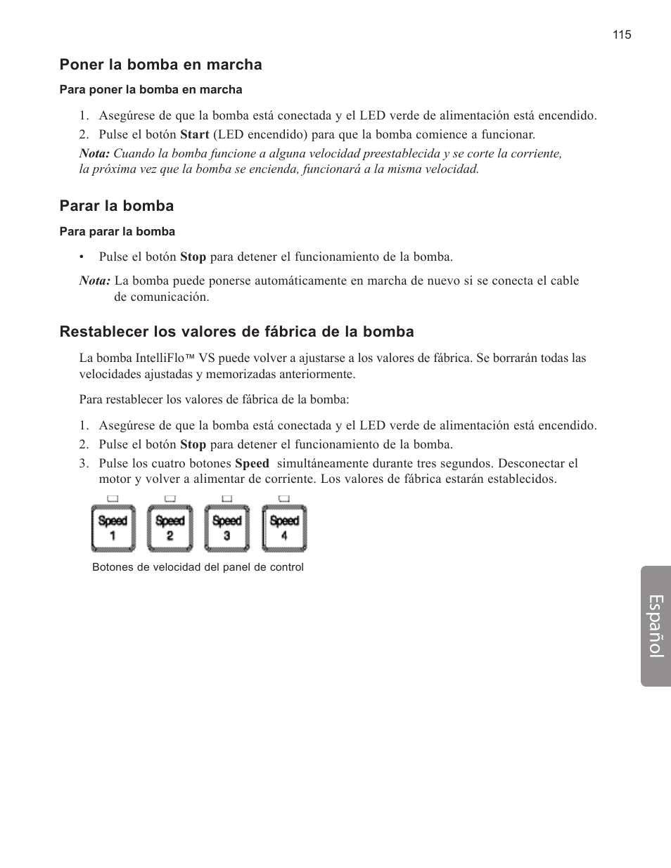 Español | Pentair INTELLIFLO VS-3050 User Manual | Page 115 / 158