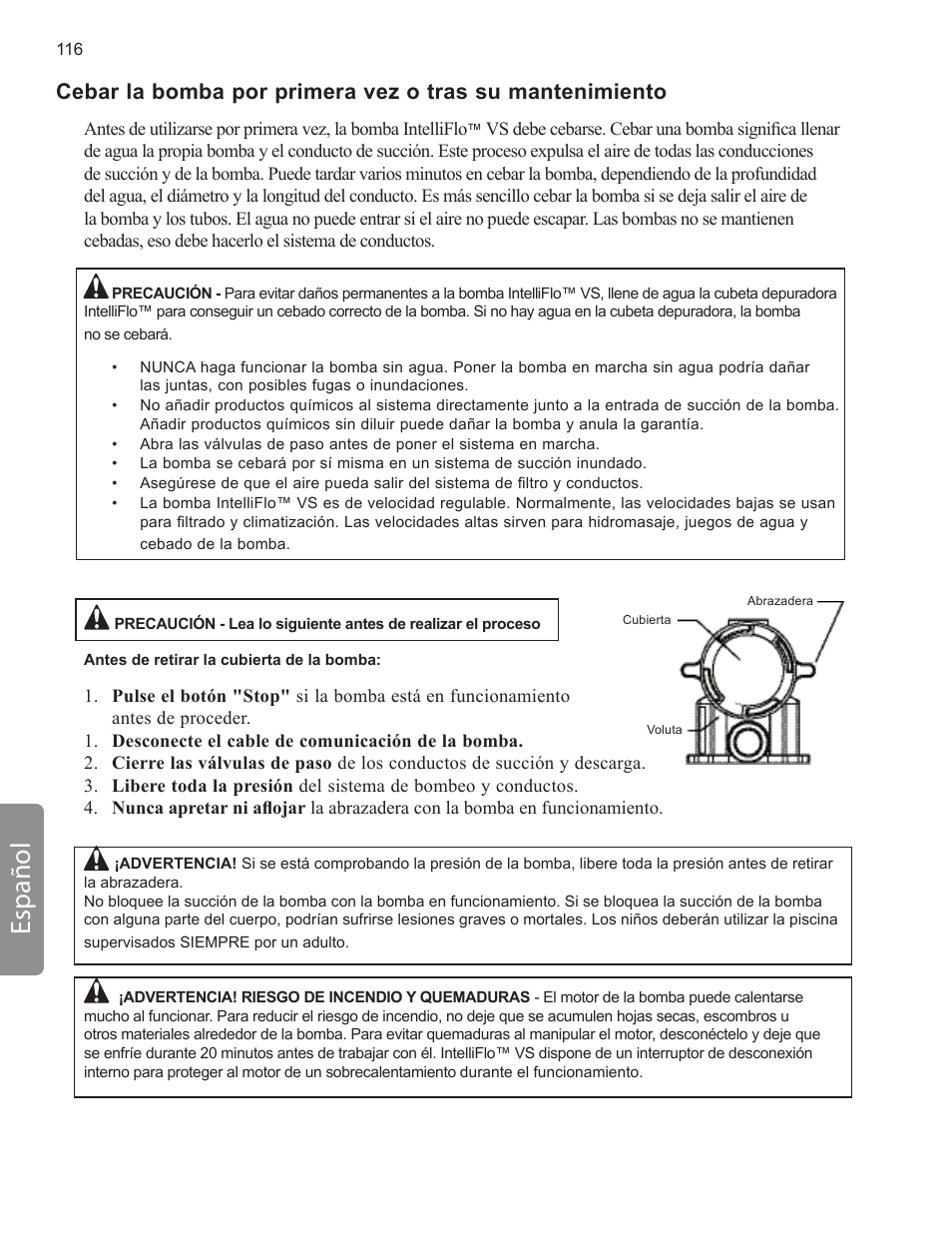 Español | Pentair INTELLIFLO VS-3050 User Manual | Page 116 / 158