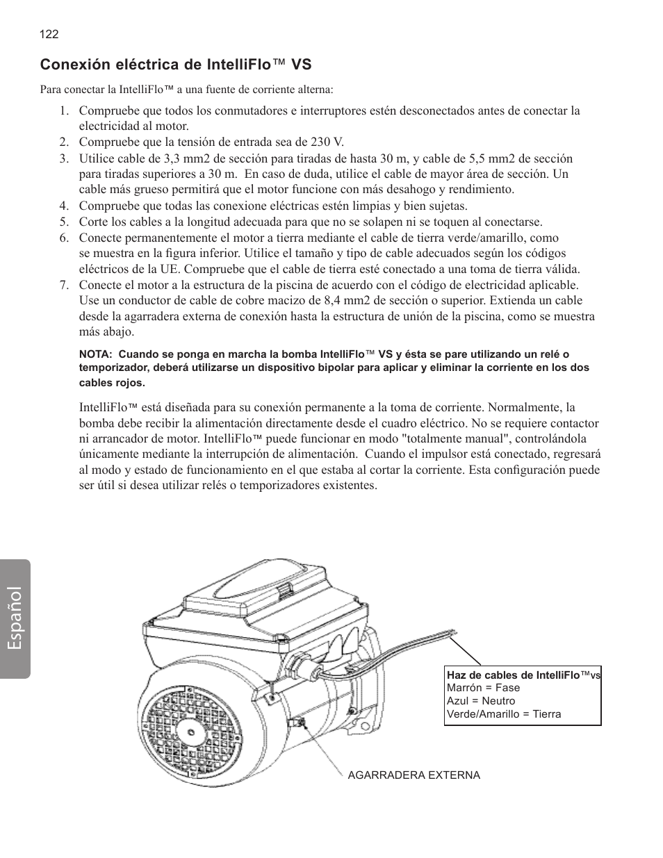 Español, Conexión eléctrica de intelliflo ™ vs | Pentair INTELLIFLO VS-3050 User Manual | Page 122 / 158