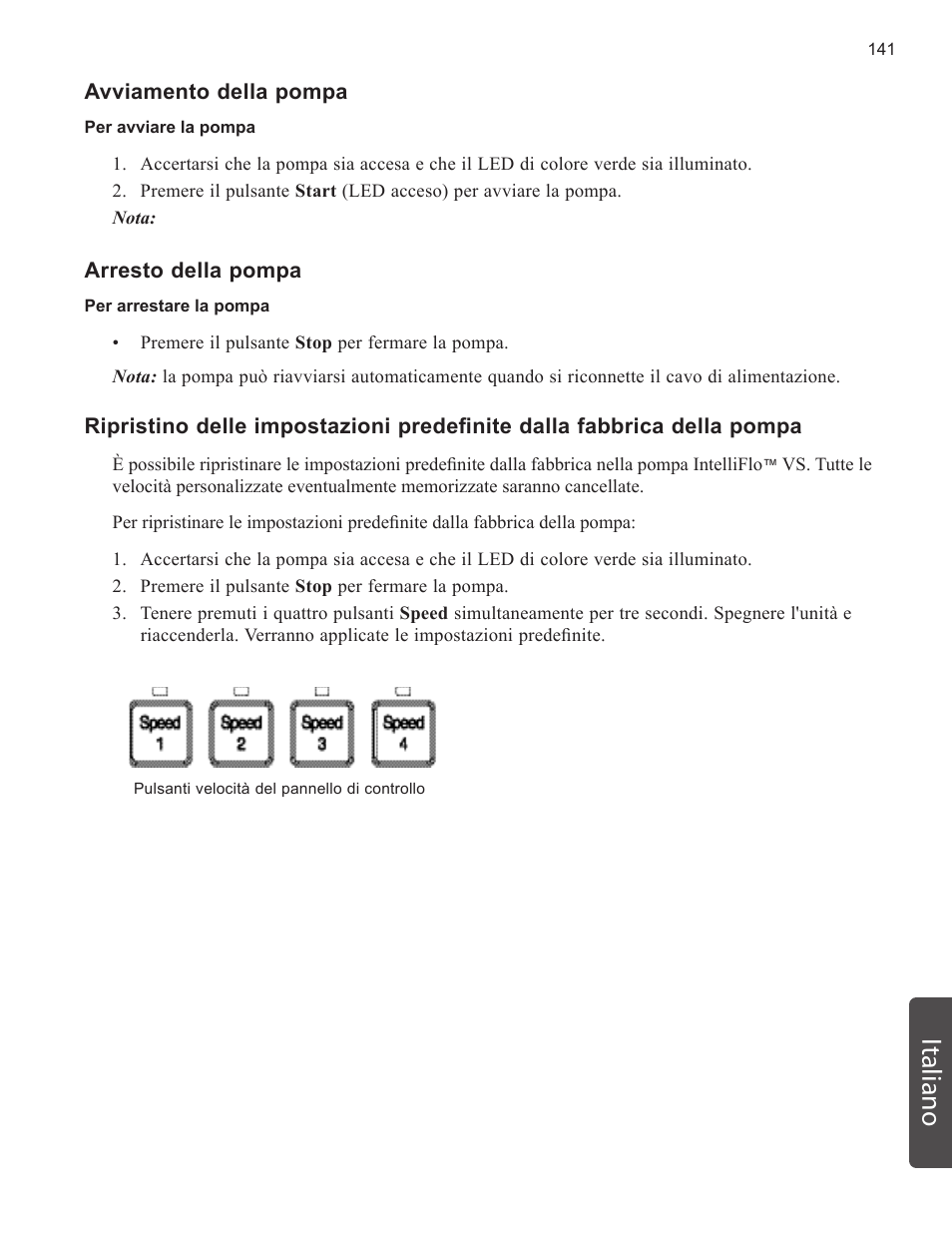 Italiano | Pentair INTELLIFLO VS-3050 User Manual | Page 141 / 158