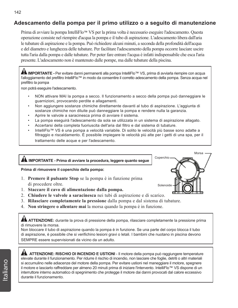 Italiano | Pentair INTELLIFLO VS-3050 User Manual | Page 142 / 158