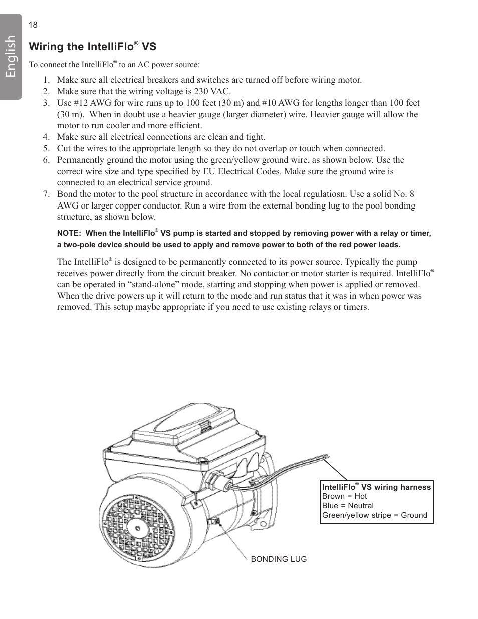 English, Wiring the intelliflo | Pentair INTELLIFLO VS-3050 User Manual | Page 18 / 158