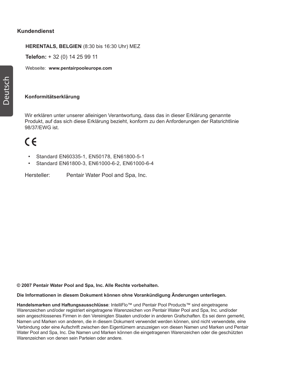 Deutsch | Pentair INTELLIFLO VS-3050 User Manual | Page 28 / 158