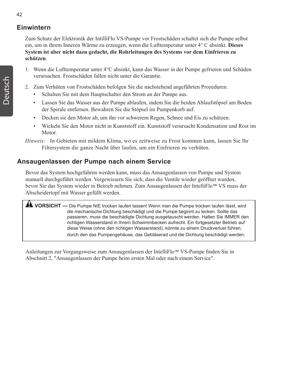 Deutsch | Pentair INTELLIFLO VS-3050 User Manual | Page 42 / 158