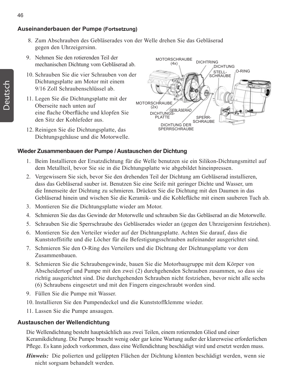 Deutsch | Pentair INTELLIFLO VS-3050 User Manual | Page 46 / 158