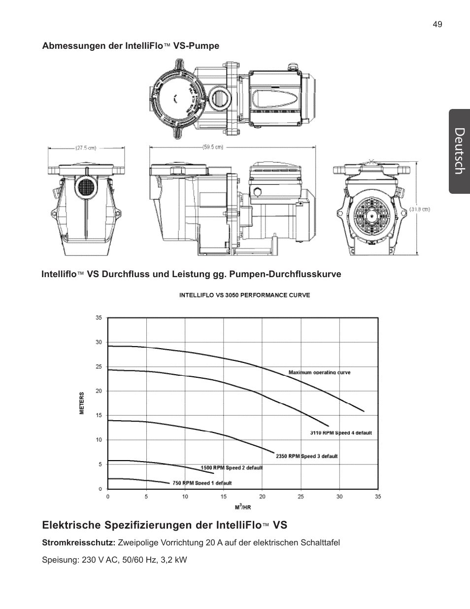 Deutsch | Pentair INTELLIFLO VS-3050 User Manual | Page 49 / 158