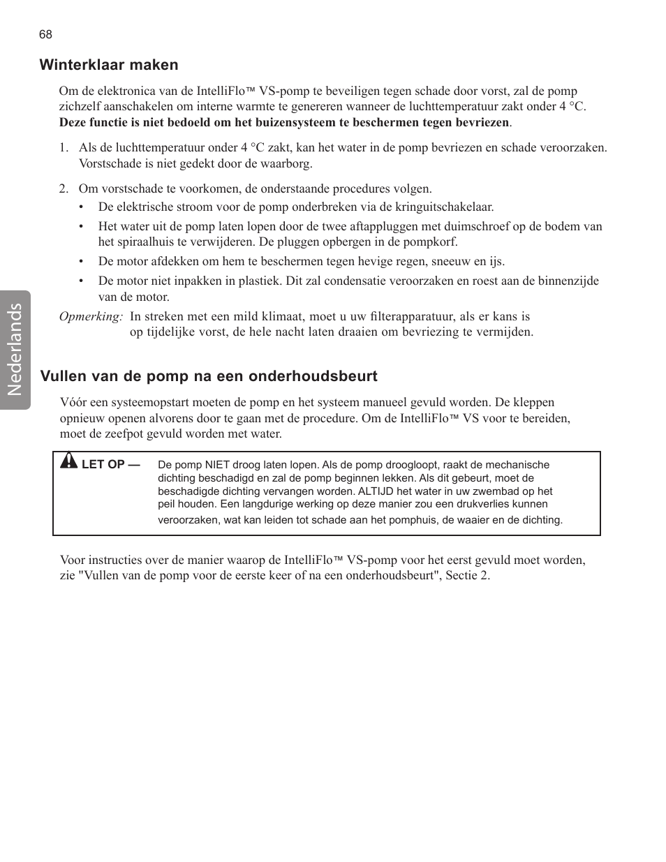 Neder lands | Pentair INTELLIFLO VS-3050 User Manual | Page 68 / 158