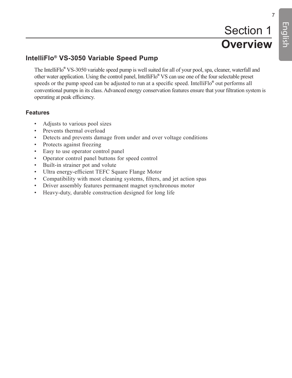 English | Pentair INTELLIFLO VS-3050 User Manual | Page 7 / 158