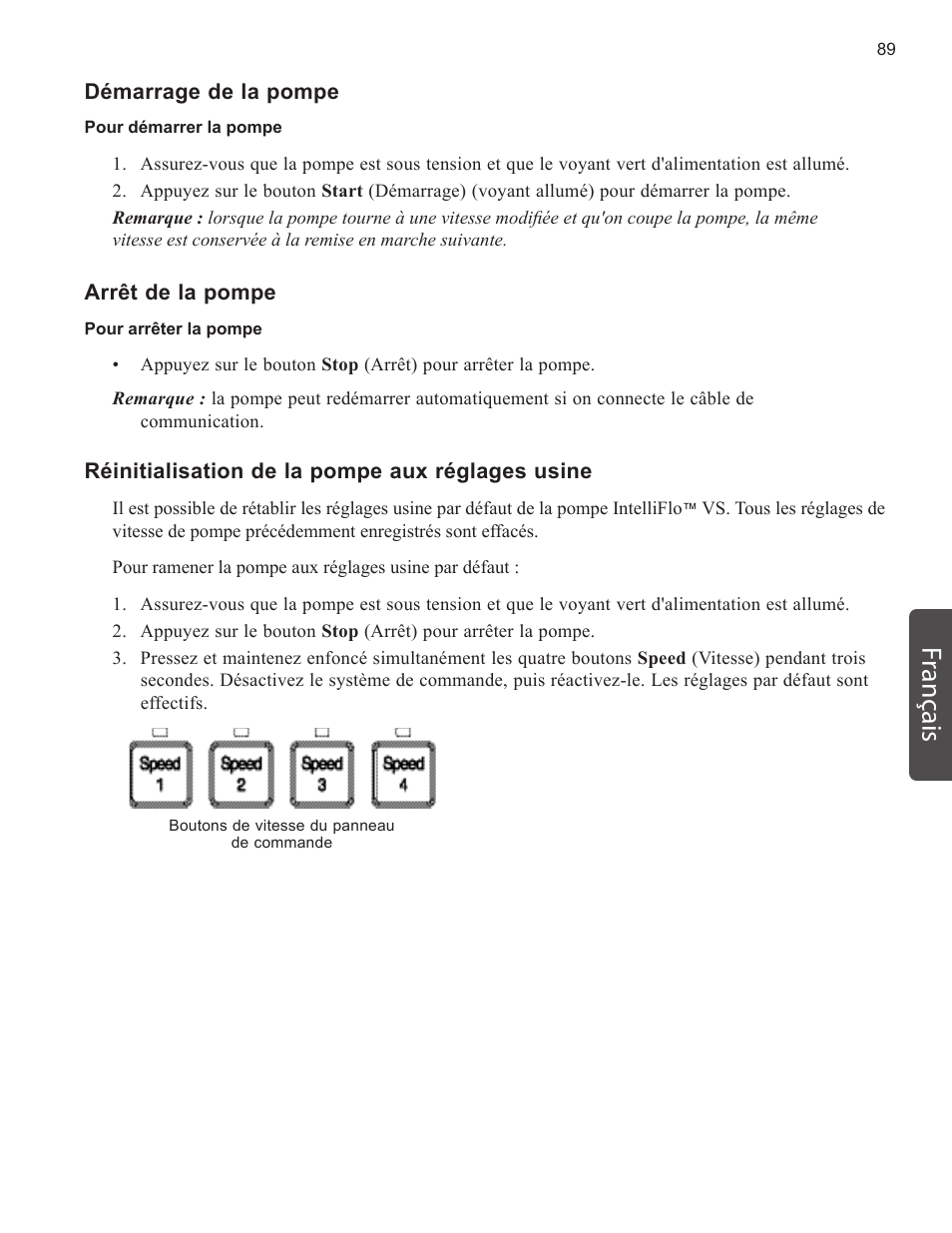 Français | Pentair INTELLIFLO VS-3050 User Manual | Page 89 / 158