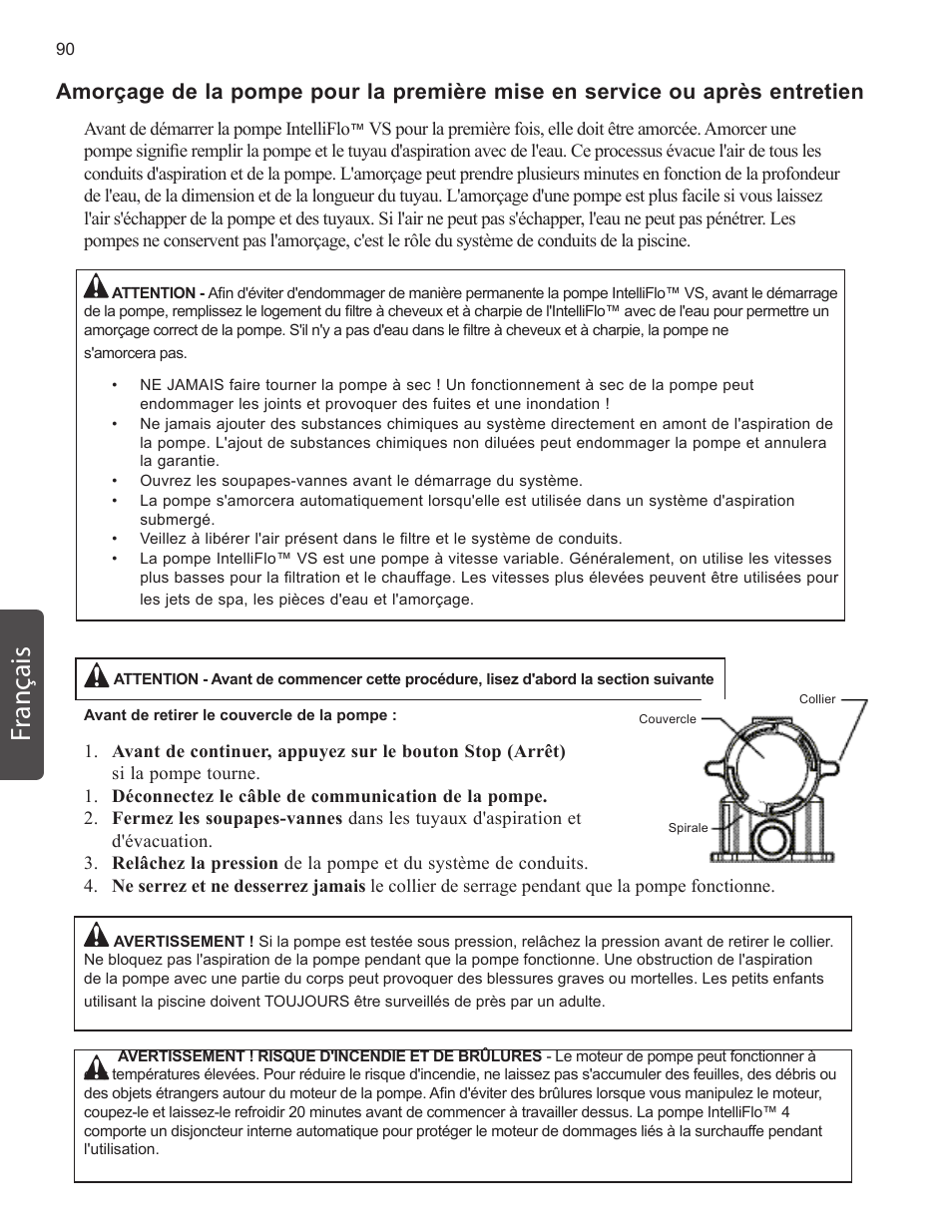 Fr ançais | Pentair INTELLIFLO VS-3050 User Manual | Page 90 / 158