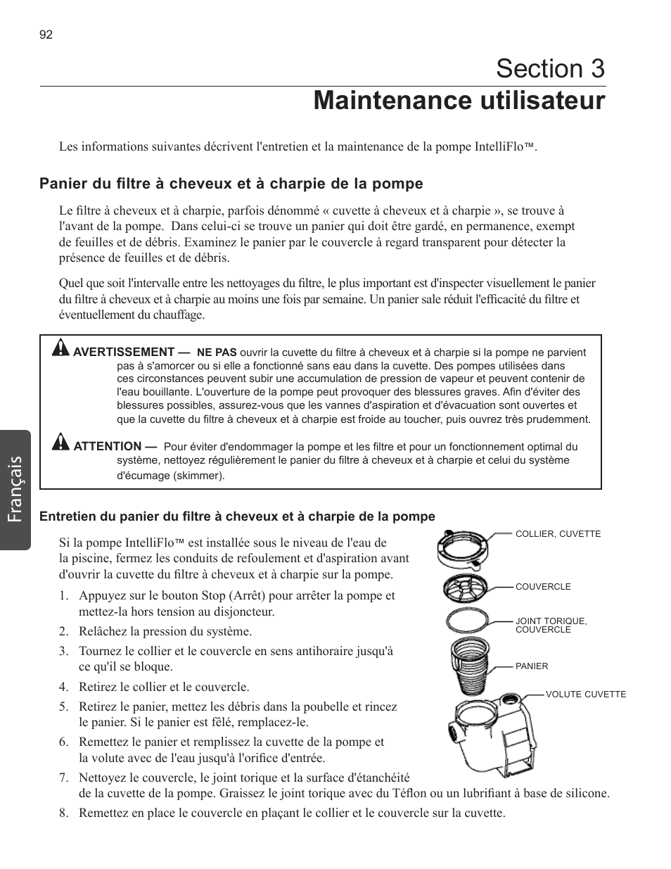 Fr ançais | Pentair INTELLIFLO VS-3050 User Manual | Page 92 / 158