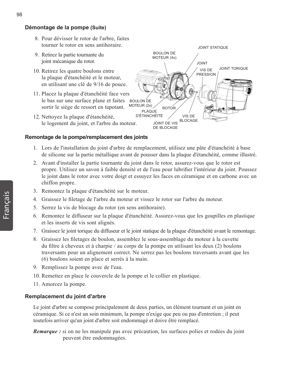 Fr ançais | Pentair INTELLIFLO VS-3050 User Manual | Page 98 / 158