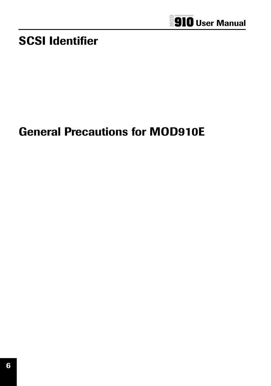 Scsi identifier, General precautions for mod910e, User manual | Plasmon MOD 910 User Manual | Page 15 / 33