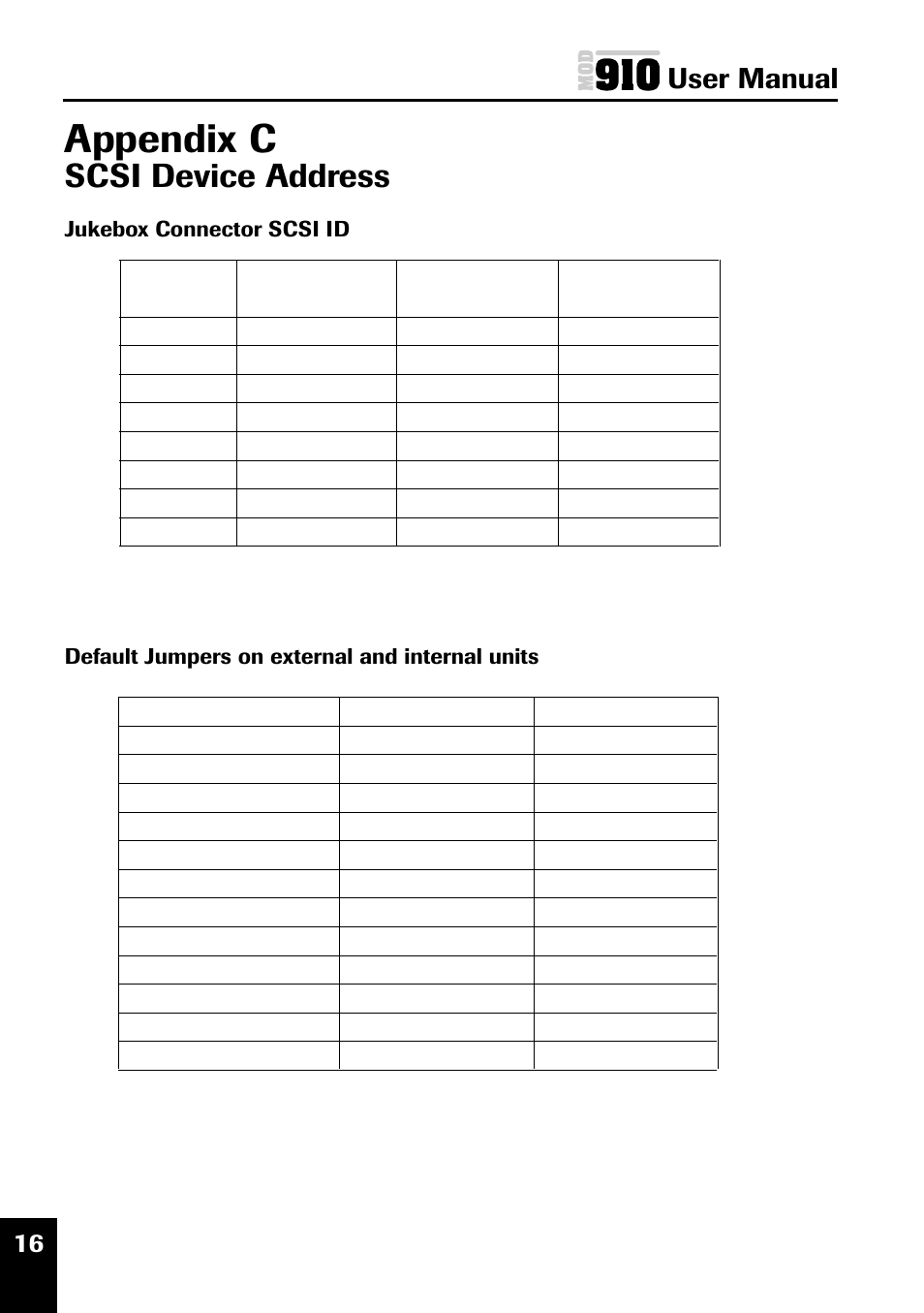 Appendix c, Scsi device address, User manual | Plasmon MOD 910 User Manual | Page 25 / 33