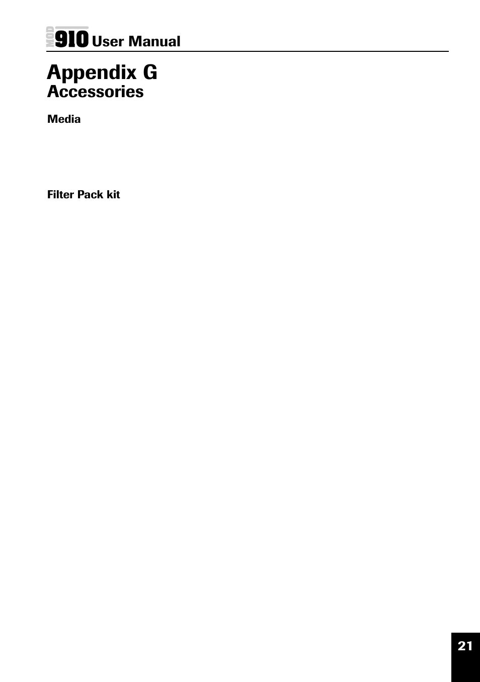 Appendix g, Accessories, User manual | Plasmon MOD 910 User Manual | Page 30 / 33