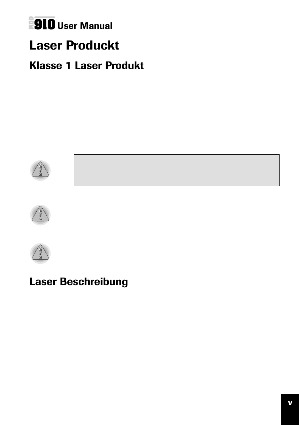 Laser produckt, Klasse 1 laser produkt, Laser beschreibung | Plasmon MOD 910 User Manual | Page 6 / 33