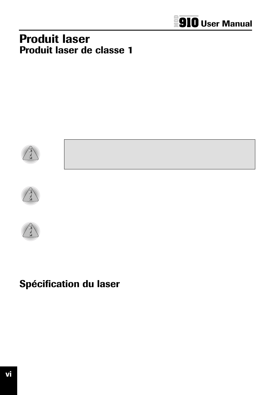 Produit laser, Produit laser de classe 1, Spécification du laser | Plasmon MOD 910 User Manual | Page 7 / 33