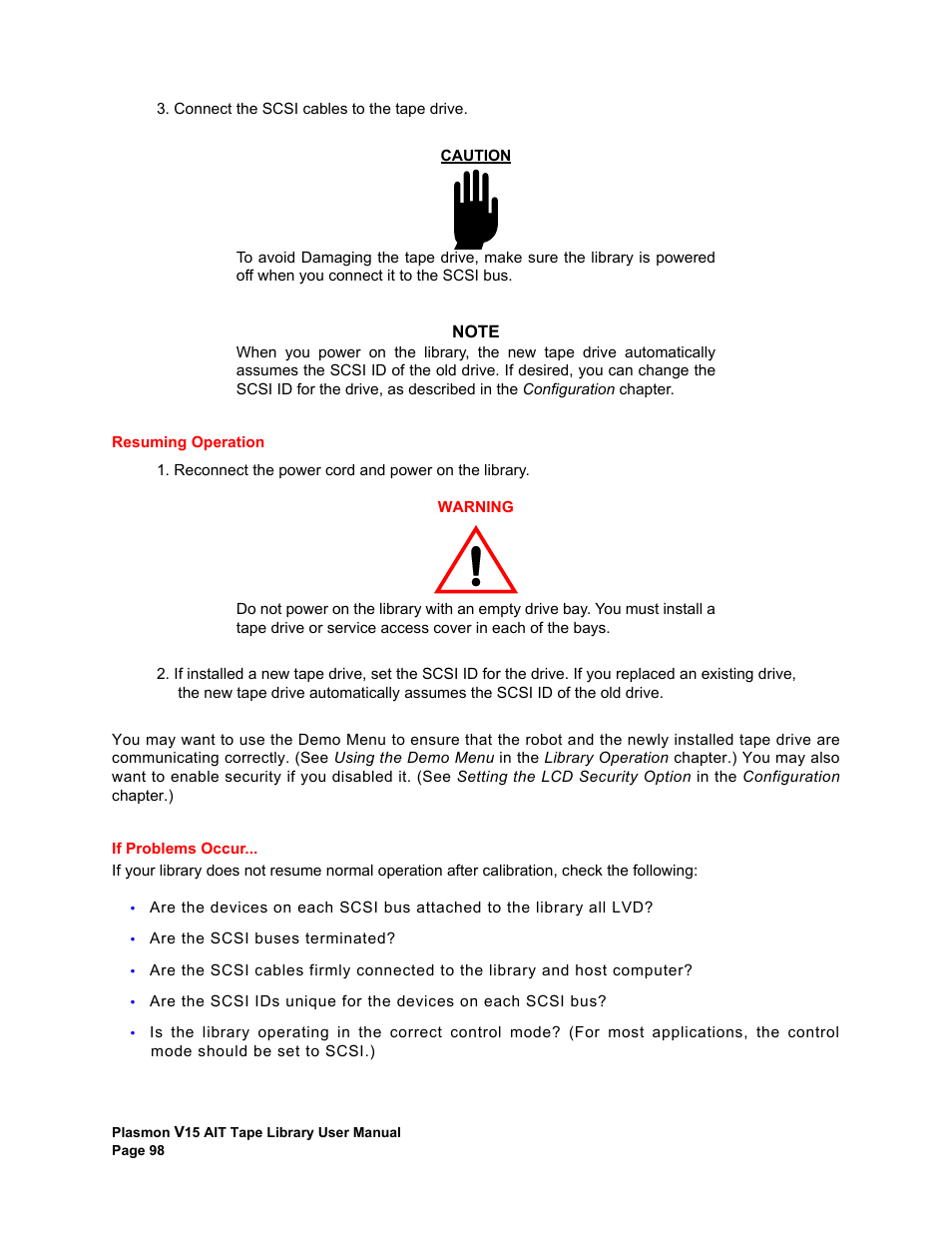 Resuming operation, If problems occur, Resuming operation if problems occur | Plasmon V15 User Manual | Page 100 / 138