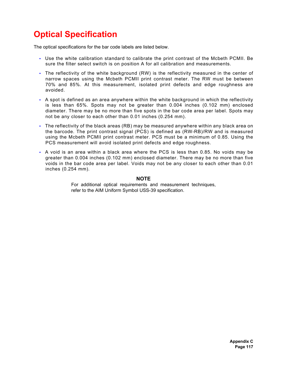 Optical specification | Plasmon V15 User Manual | Page 119 / 138