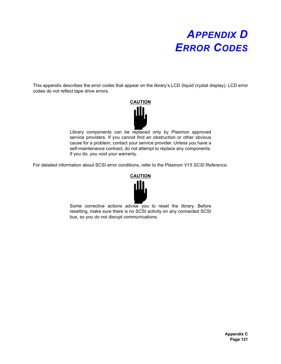 Appendix d error codes, Ppendix, Rror | Odes | Plasmon V15 User Manual | Page 123 / 138