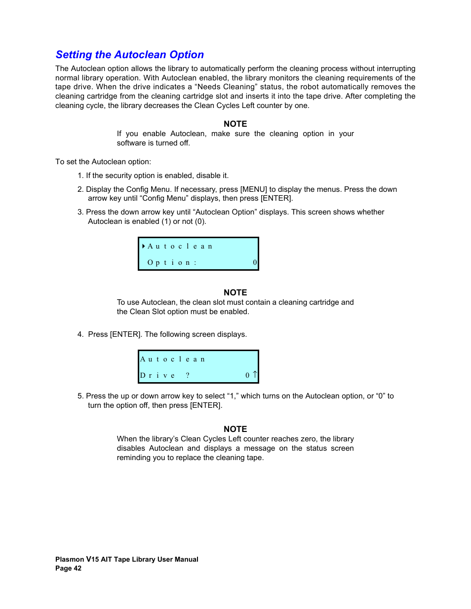 Setting the autoclean option | Plasmon V15 User Manual | Page 44 / 138