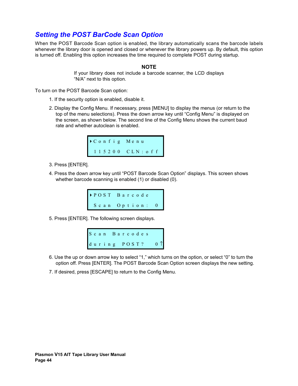 Setting the post barcode scan option | Plasmon V15 User Manual | Page 46 / 138