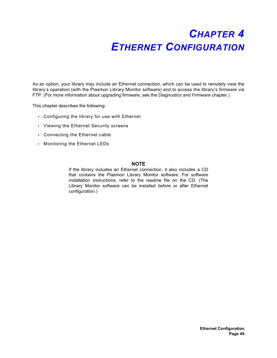 Chapter 4 ethernet configuration, Hapter, Thernet | Onfiguration | Plasmon V15 User Manual | Page 51 / 138