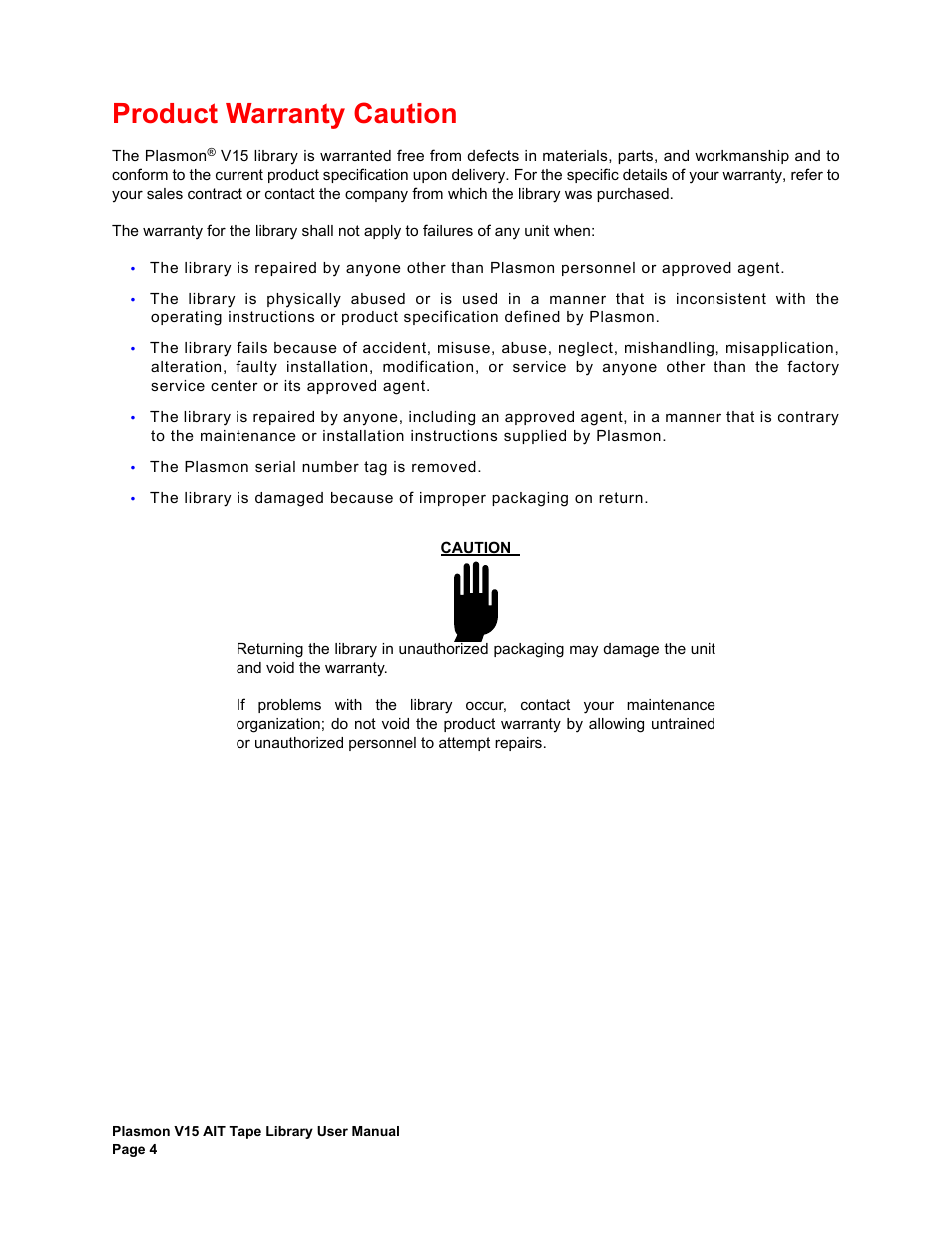 Product warranty caution | Plasmon V15 User Manual | Page 6 / 138