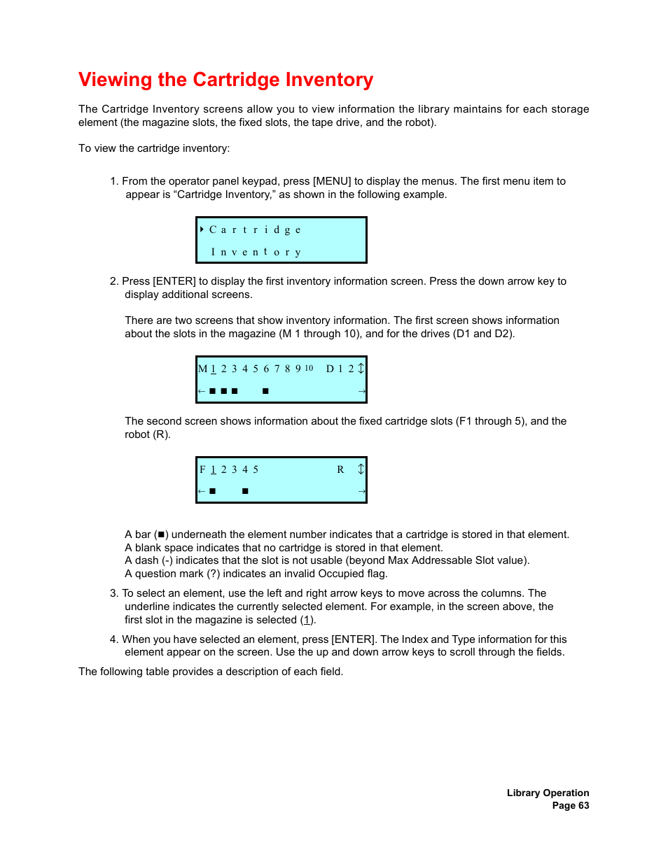 Viewing the cartridge inventory | Plasmon V15 User Manual | Page 65 / 138