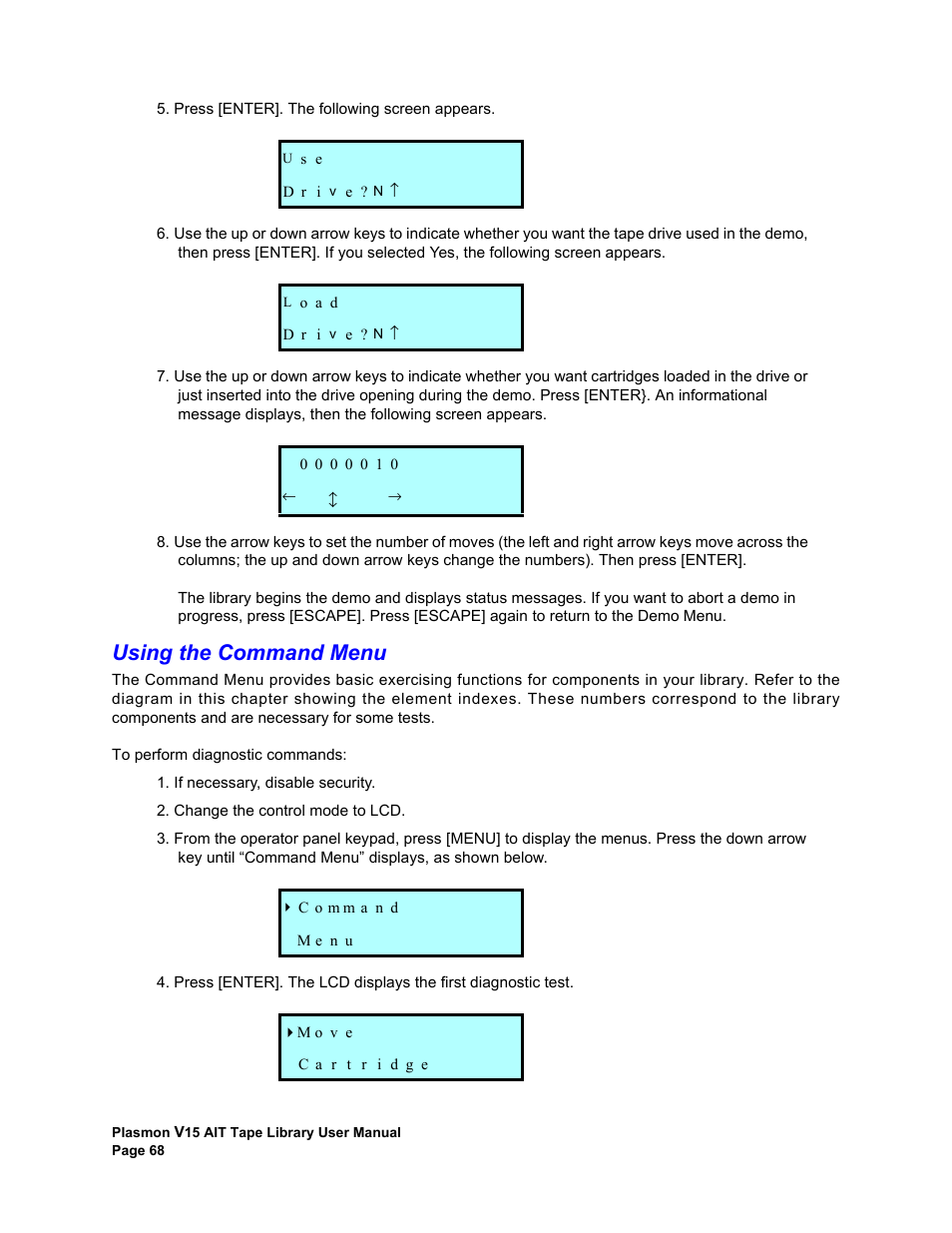 Using the command menu | Plasmon V15 User Manual | Page 70 / 138