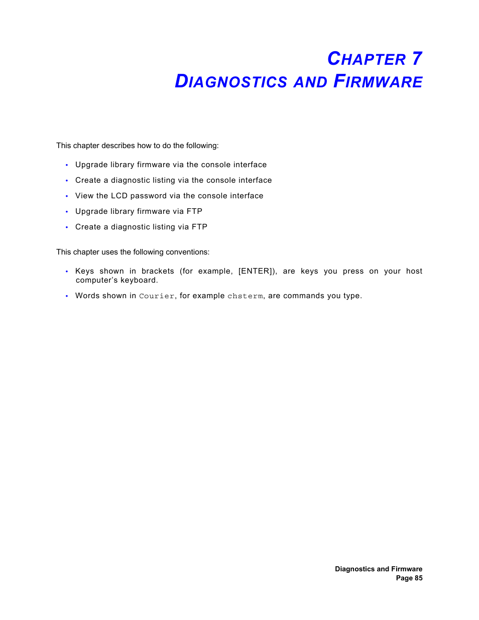 Chapter 7 diagnostics and firmware, Hapter, Iagnostics | Irmware | Plasmon V15 User Manual | Page 87 / 138