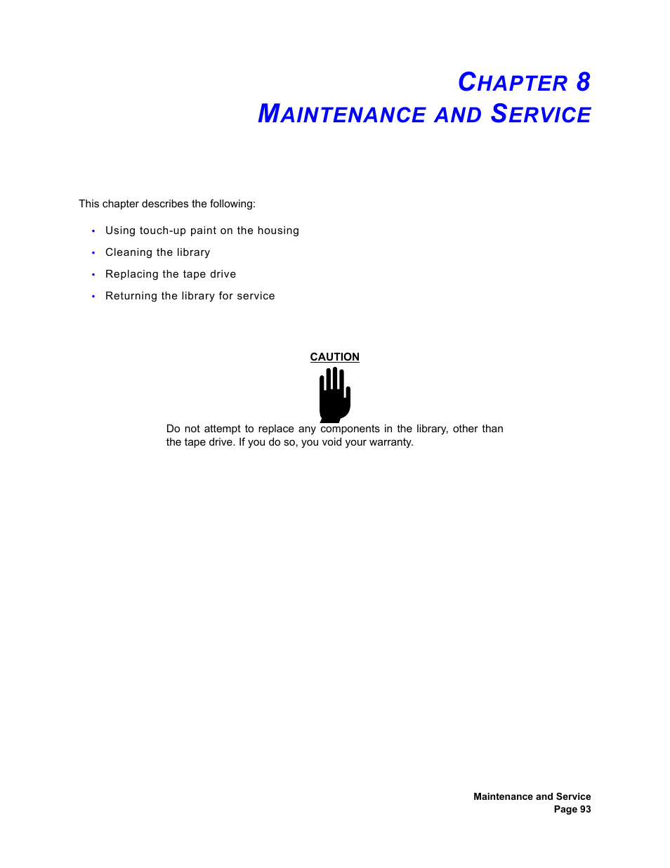 Chapter 8 maintenance and service, Hapter, Aintenance | Ervice | Plasmon V15 User Manual | Page 95 / 138