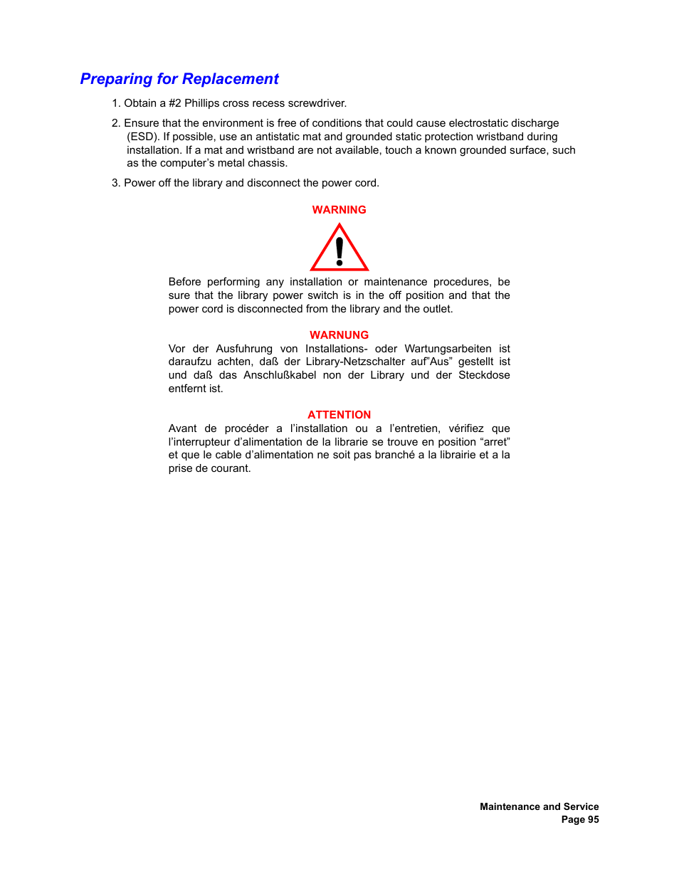 Preparing for replacement | Plasmon V15 User Manual | Page 97 / 138