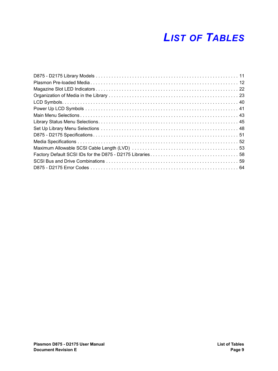 List of tables, Ables | Plasmon LIBRARIES D2175 User Manual | Page 11 / 90