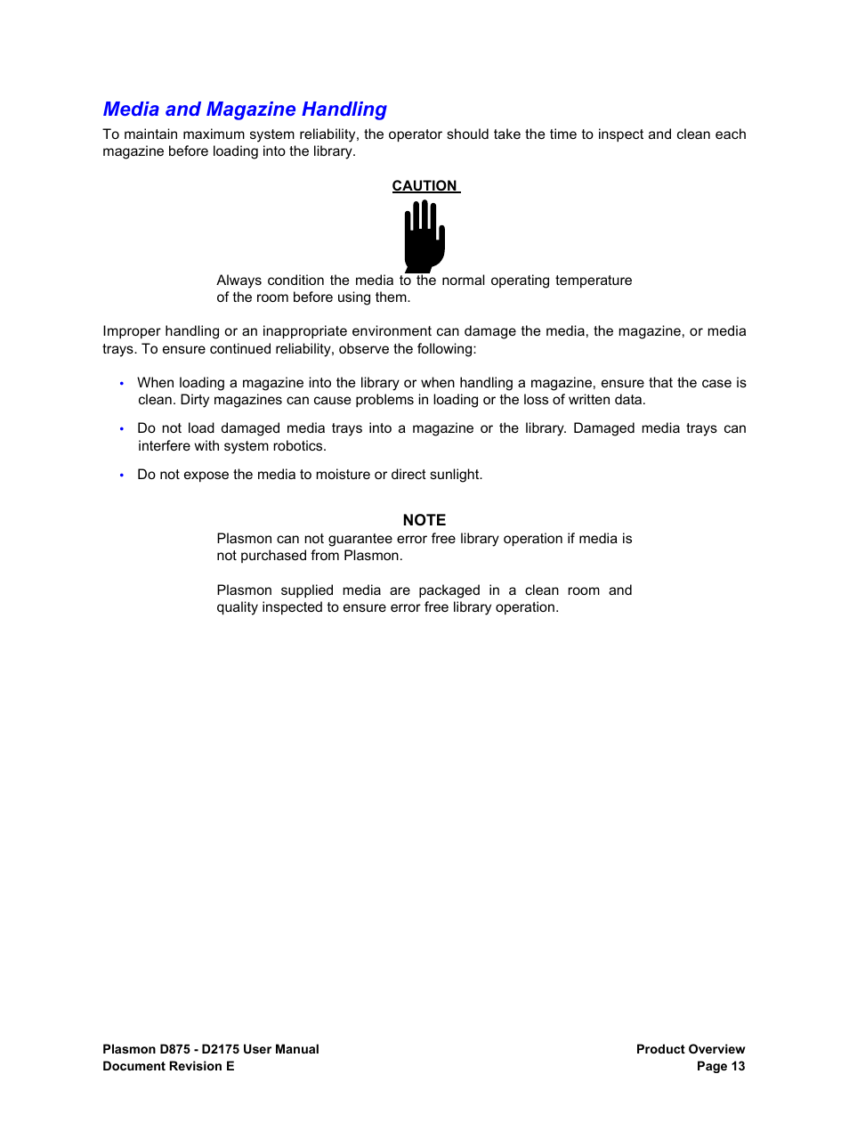 Media and magazine handling | Plasmon LIBRARIES D2175 User Manual | Page 15 / 90