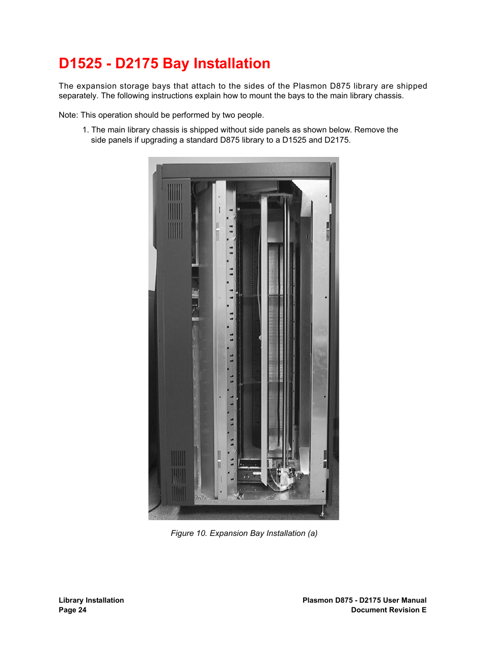 D1525 - d2175 bay installation, Expansion bay installation (a) | Plasmon LIBRARIES D2175 User Manual | Page 26 / 90