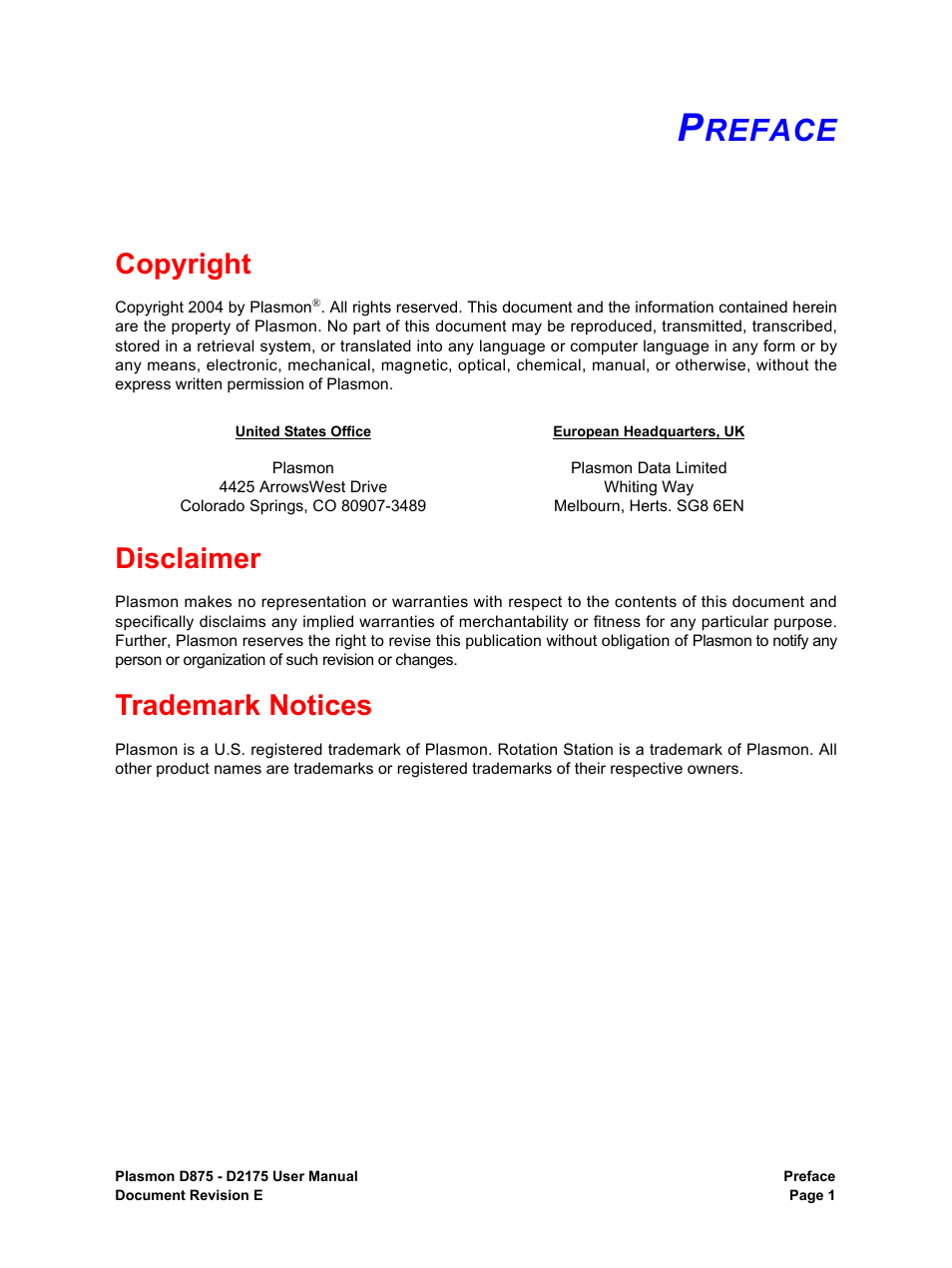 Preface, Copyright, Disclaimer | Trademark notices, Reface | Plasmon LIBRARIES D2175 User Manual | Page 3 / 90