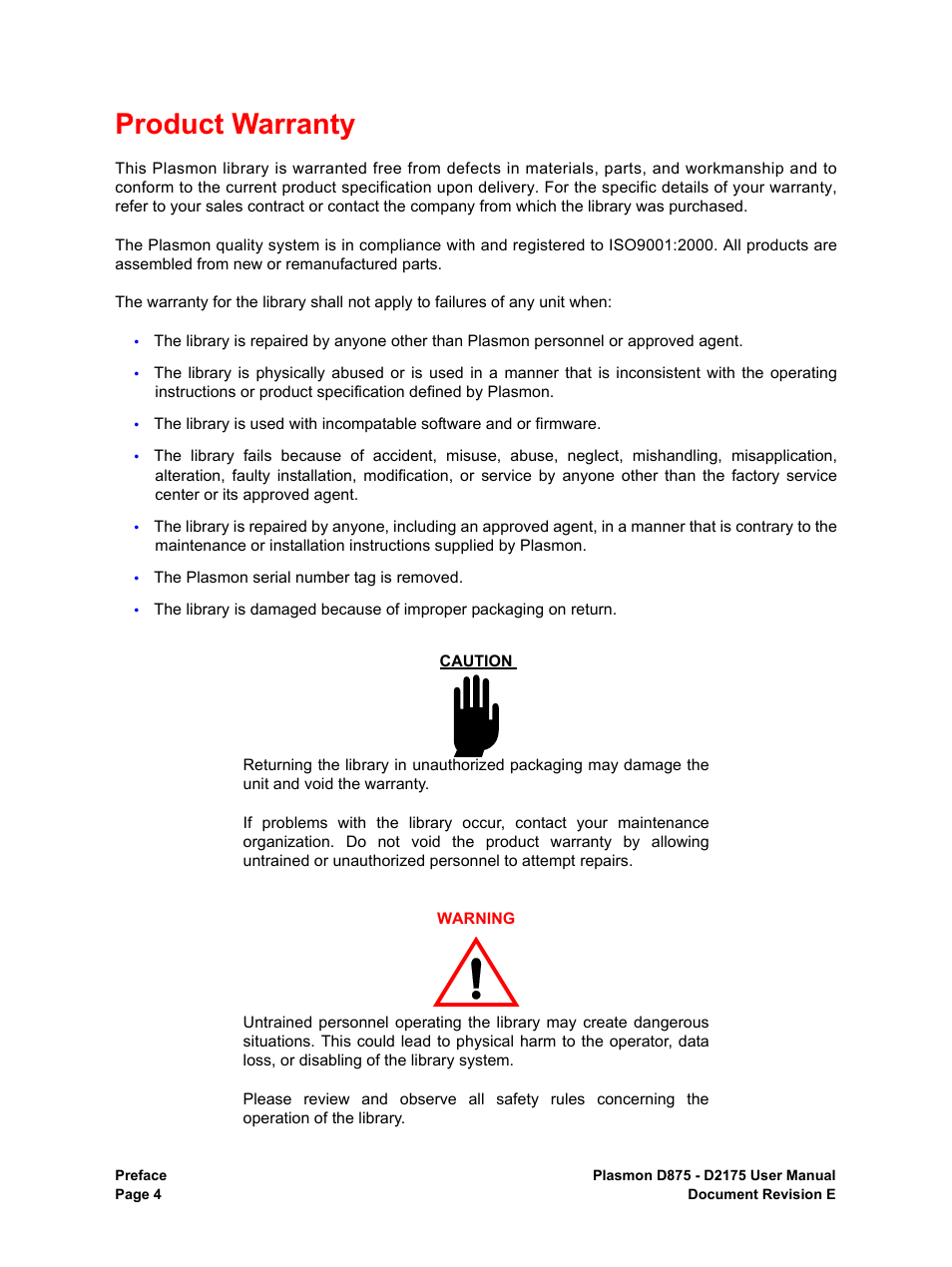 Product warranty | Plasmon LIBRARIES D2175 User Manual | Page 6 / 90