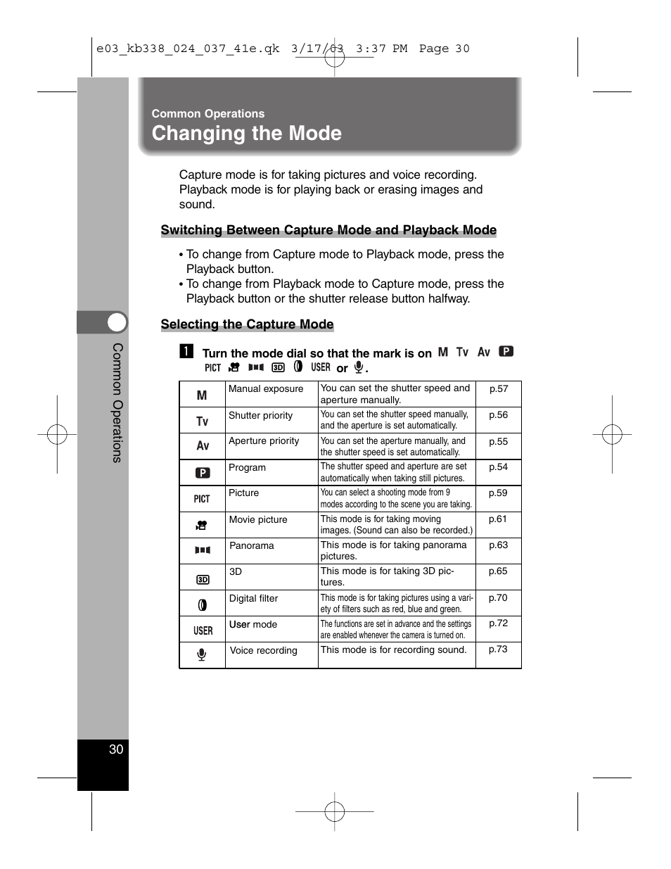 Changing the mode | Pentax Optiio550 User Manual | Page 32 / 40