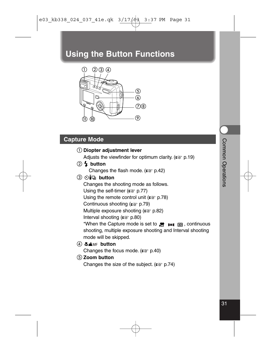 Using the button functions | Pentax Optiio550 User Manual | Page 33 / 40