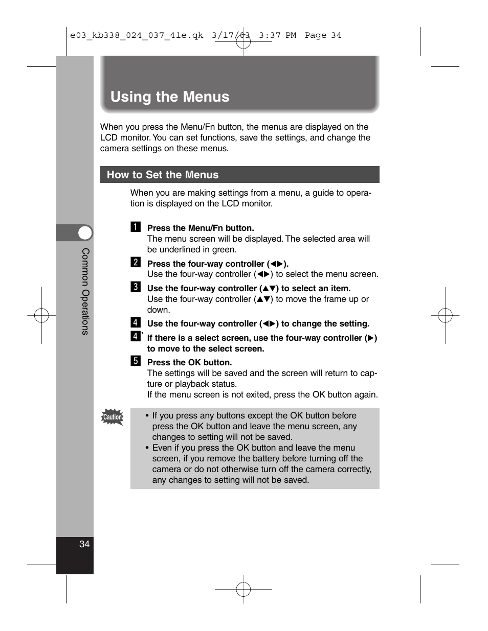 Using the menus | Pentax Optiio550 User Manual | Page 36 / 40