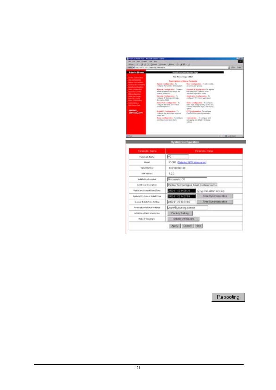 B. configuring administrator’s data at the homepa, 1) system configuration | Pentax IC-360 User Manual | Page 27 / 68