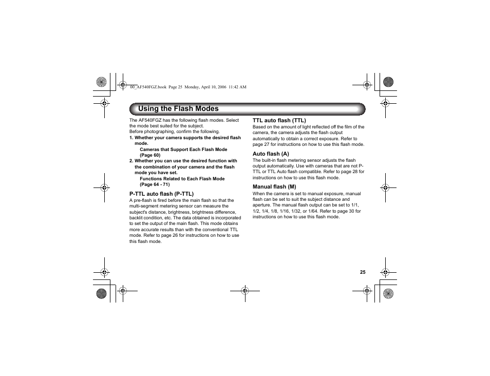 Using the flash modes | Pentax AF540FGZ User Manual | Page 27 / 96