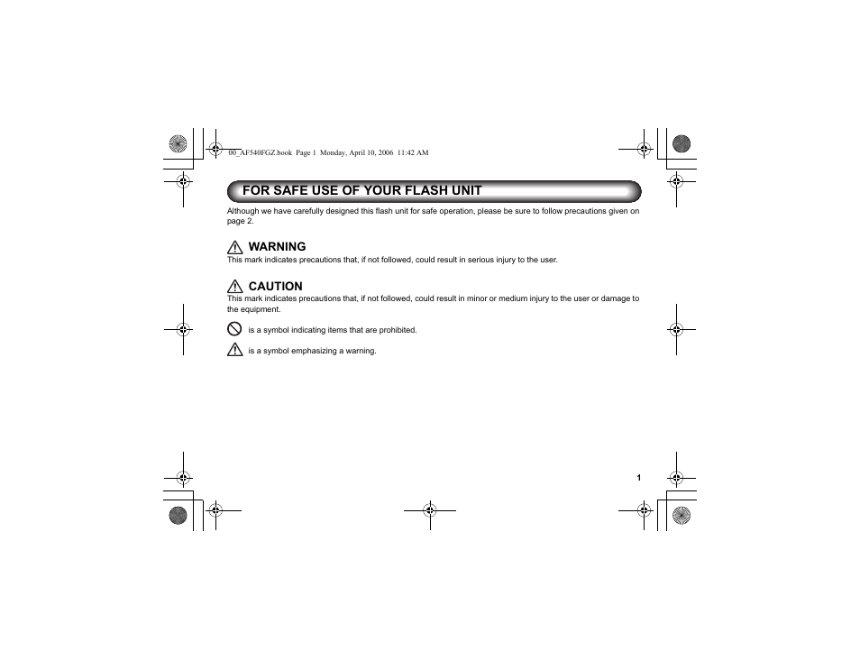 For safe use of your flash unit | Pentax AF540FGZ User Manual | Page 3 / 96
