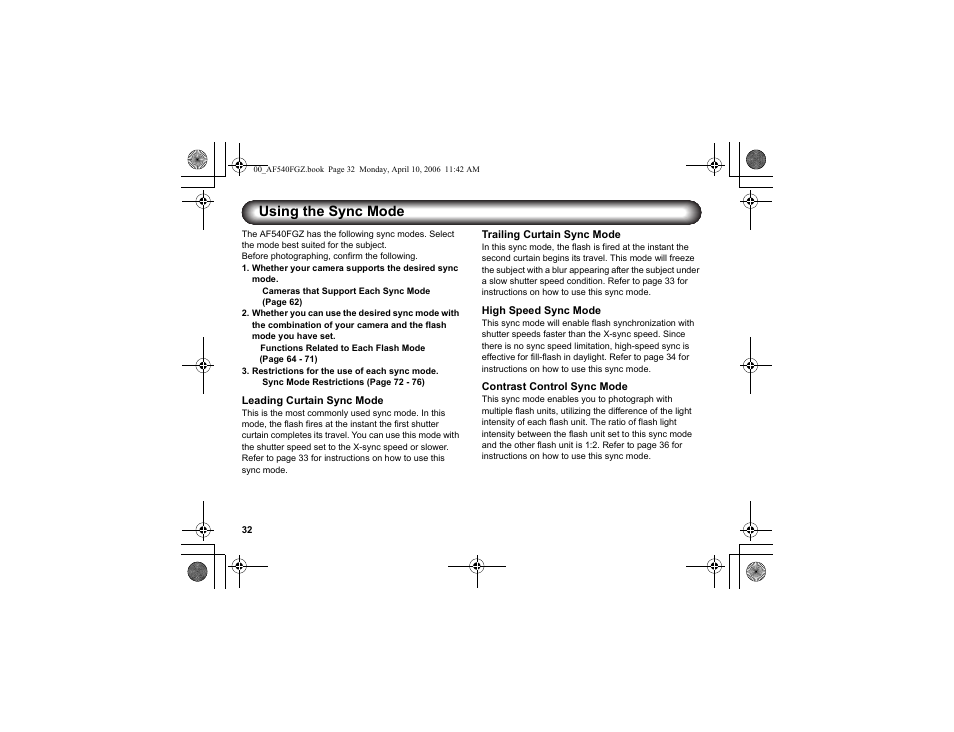 Using the sync mode | Pentax AF540FGZ User Manual | Page 34 / 96