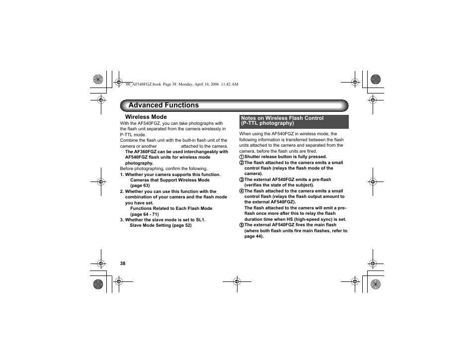 Advanced functions | Pentax AF540FGZ User Manual | Page 40 / 96