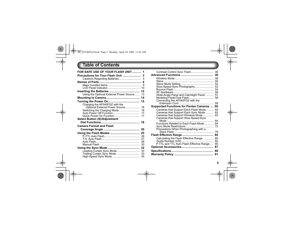 Pentax AF540FGZ User Manual | Page 7 / 96