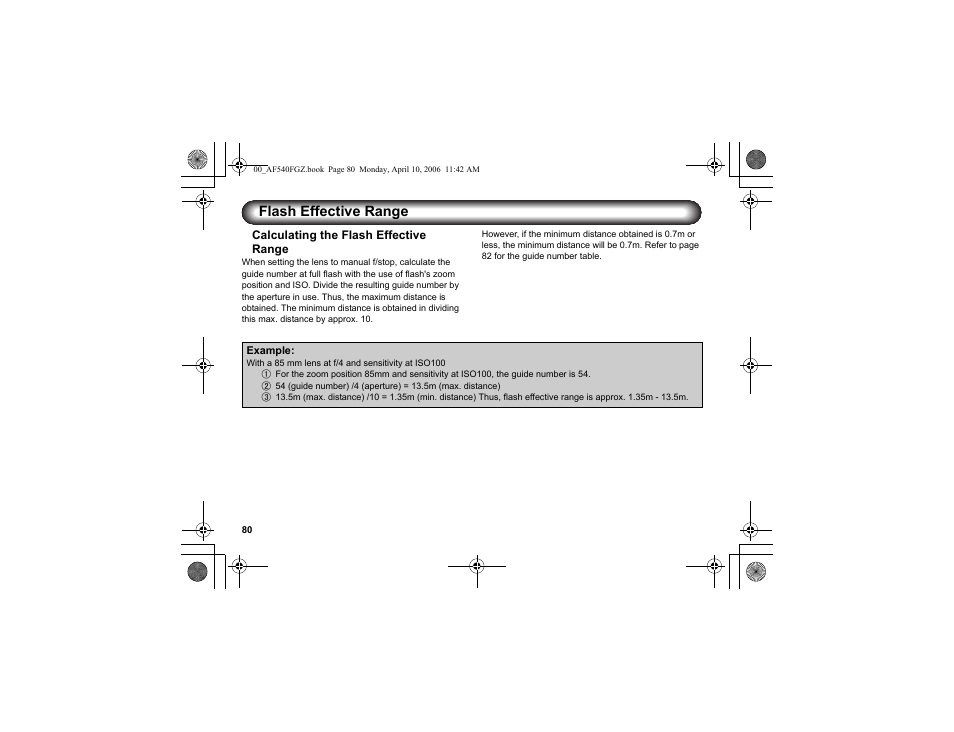 Flash effective range | Pentax AF540FGZ User Manual | Page 82 / 96