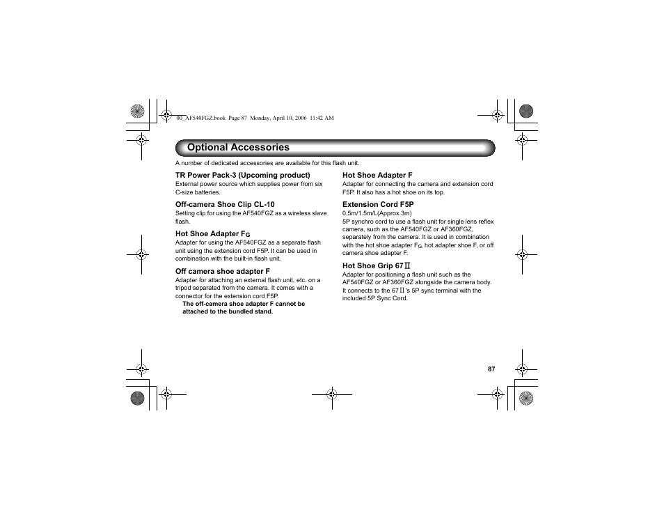 Optional accessories | Pentax AF540FGZ User Manual | Page 89 / 96