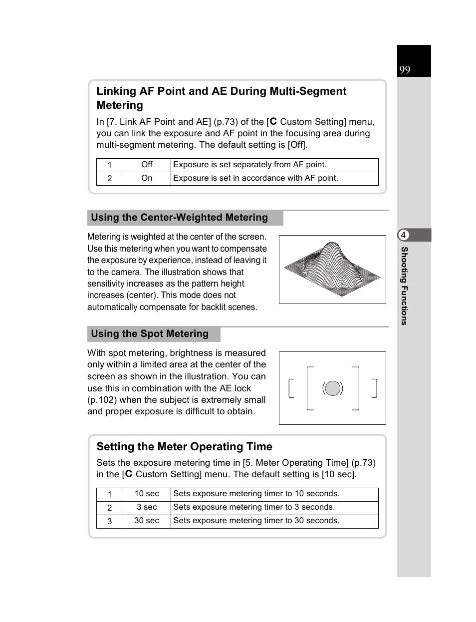 Setting the meter operating time | Pentax K20D User Manual | Page 100 / 286